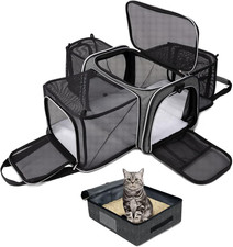 Expandable Cat Carrier with Travel Litter Box, Leak-Proof Collapsible Grey