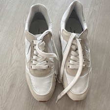 Voile Blanche White/Beige Lace-Up Low Top Sneakers Rubber Sole Women s