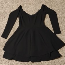 Windsor Black Fit & Flare Short Dress V-Neck Long Sleeve Zip Knit S