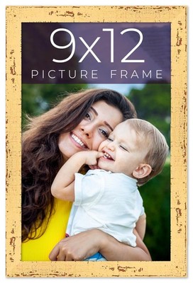 9x12 Frame Yellow Real Wood Picture Frame Width 1.25 inches | Interior Frame Dep