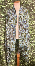 Peacock Feather Print Scarf Shawl Green Blue 68"