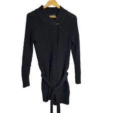Eddie Bauer Angora Blend Cable Knit Tie at Waist Black Cardigan Size Small