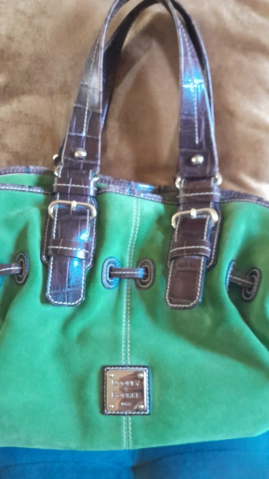 Bolso de Mano Dooney & Bourke Vintage Hobo Verde Gamuza Cuero Borde En Muy Buen Estado Foto 3 de 4