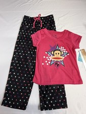 Paul Frank Girls 2pc Pajama Set XS 4-5 Pink Monkey Sleepwear
