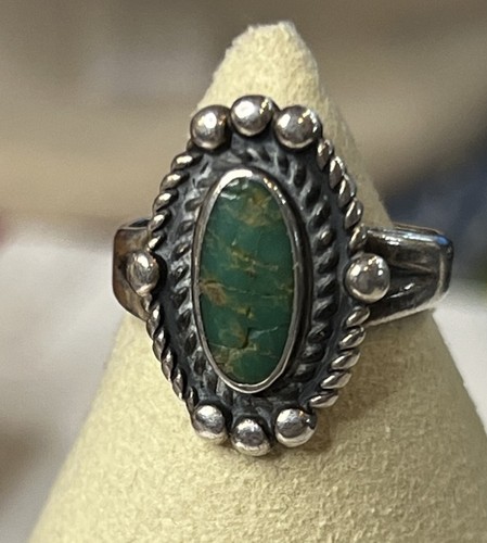 Bell Trading Post Old Turquoise Sterling Silver Ring Sz 6.5