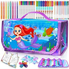 weirtoya 56 PCS Washable Scented Markers Set with Glitter Pencil Case, Mermai...