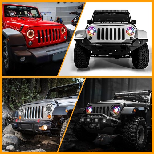 For Jeep Wrangler JL Gladiator 2018-2024 RGB 9" LED Headlights Chasing Halo Kit - Picture 17 of 17