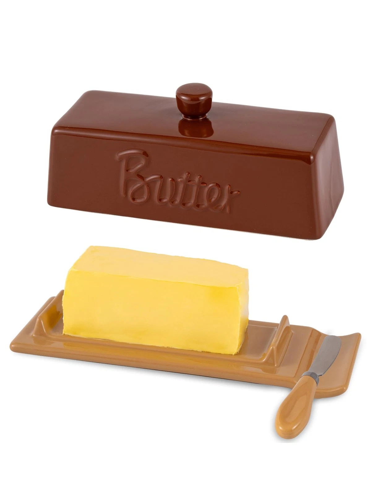 Ceramic Butter Dish with Lid and - Large Butter Holder, Farmhouse Style, 8-In...