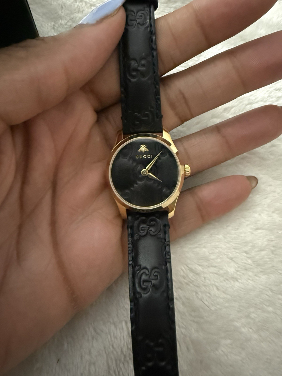 Gucci G-Timeless Women's Quartz Gold Tone Steel Black Dial Leather