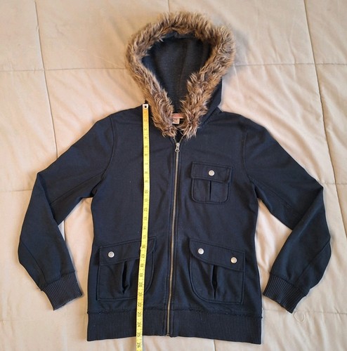 Giacca con cappuccio Mossimo Supply Co donna media nera maglione pelliccia sintetica zip intera - Foto 5 di 10