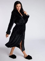 Boux Avenue Dressing Gown Women's Fluffy Cut Fur Long Bath Robe Hooded Nightwear