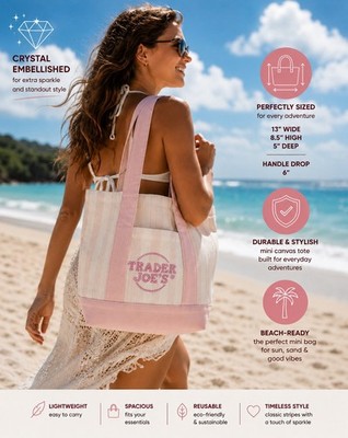 Trader Joe s limit edition Mini Canvas Tote CustomizedCrystal Embellishments. 