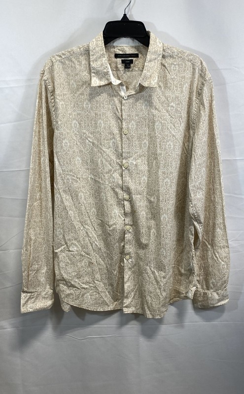 John Varvatos USA Men's Luxe Beige Paisley Long Sleeve Button Up Shirt Sz L