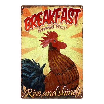 Breakfast Served Here Metal Sign Vintage Farmhouse Kitchen Wall Hanging Decor