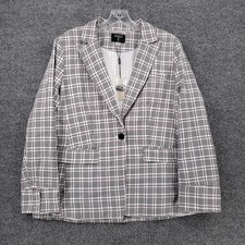 NEW Tahari Blazer Womens 10 Black Viscose Blend Plaid Jacket One Button Stretch