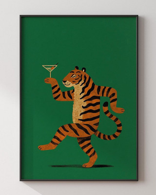 Tiger Cocktail Art Print Funny Drunk Tiger Poster Bar Decor Kitchen Wall Art