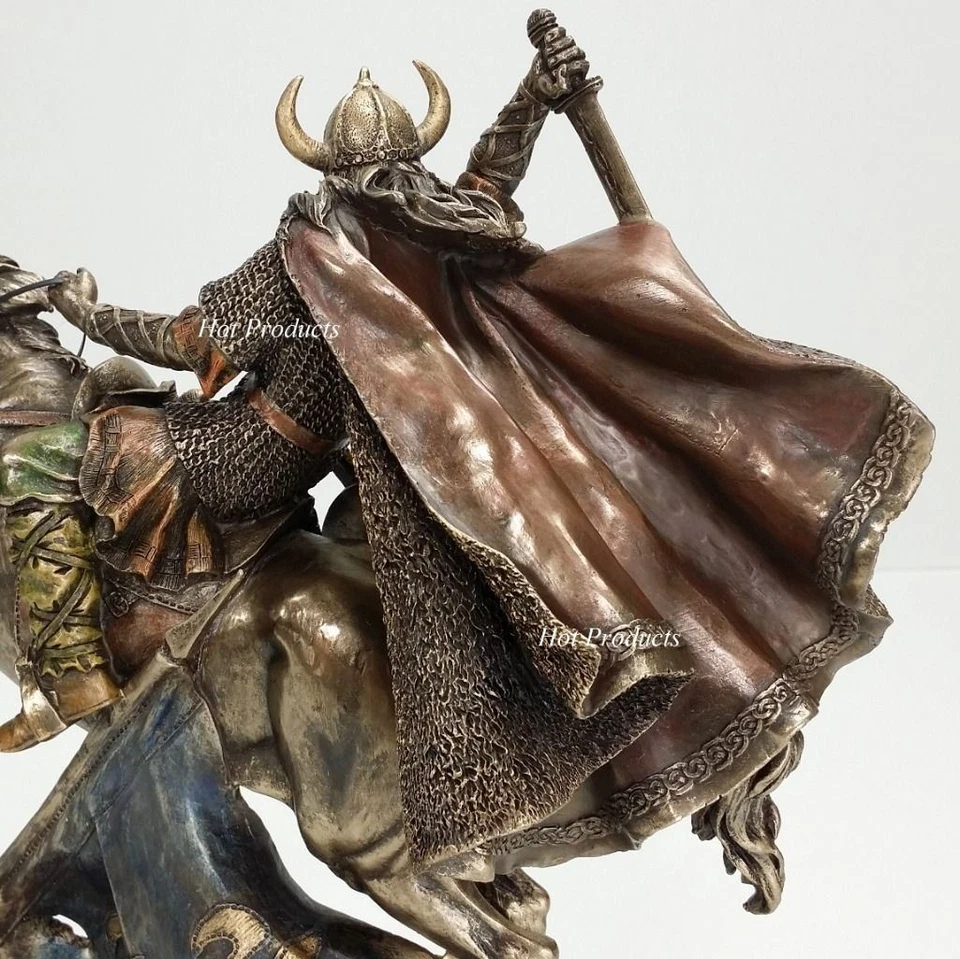 10" NEW VIKING WARRIOR Rearing on Horse Statue / Sculpture Antique Bronze Finish - Image 4 of 4