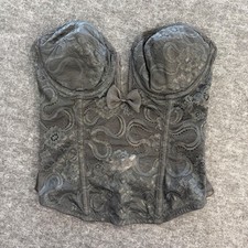 Vintage Cabernet Black Floral Lace Corset Bustier Top 34B Made in USA Sheer