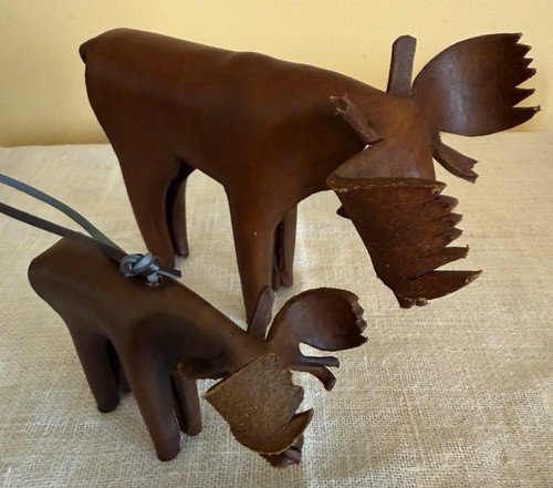 MOLDED LEATHER MINNESOTA MOOSE .  Lot of 2.  Cabin, rustic decor.