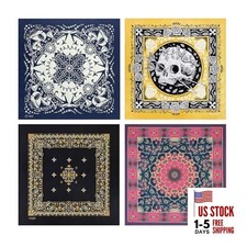 4-Pack 100 Cotton Bandana Set, Vintage Graphic Print, 22x22 inches Assorted 4