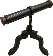 Vintage Brass Tabletop Telescope Stand – Decorative Spyglass for Office Desk, 