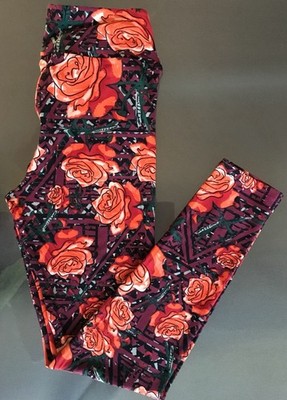 LuLaRoe Leggings ~ OS ~ Magenta Orange DISNEY ROSES ~ WATERCOLOR ~  *UNICORN* 