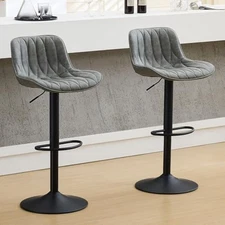 Swivel Bar Stools Set of 2, Grey Counter Height Bar Stools with Back, 