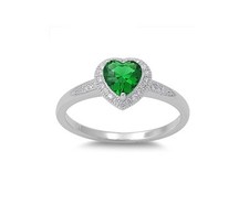 Heart Emerald CZ Multi Stone Promise Ring Sterling Silver Sizes 5-9