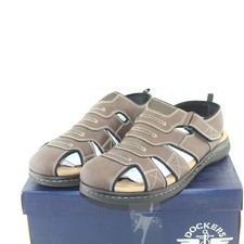 DOCKERS GARRETT men's sandals shoe size 12 M brown faux leather hook  loop NEW