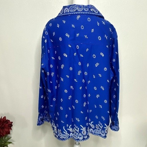 The Quacker Factory Blue & White Paisley Bandana Shacket - Picture 3 of 7