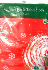 Christmas House Flannel Back Tablecloth Red 52 In x 70 In NIB