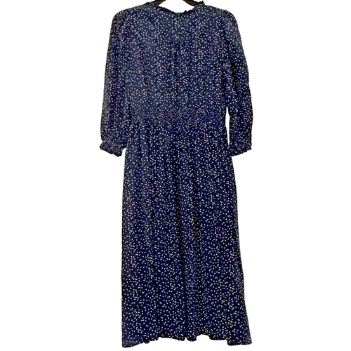 Vineyard Vines Scattered Dot Silk Blend Midi Dress size L Navy Blue - Picture 5 of 16