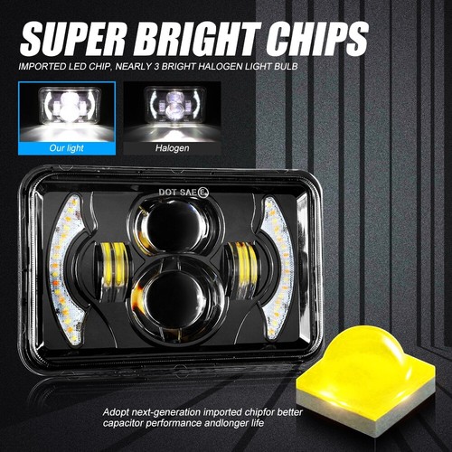 Pair 4x6" LED Headlights Hi-Lo Beam DRL Turn Signal for Chrysler LeBaron 1977-92 - Picture 4 of 12