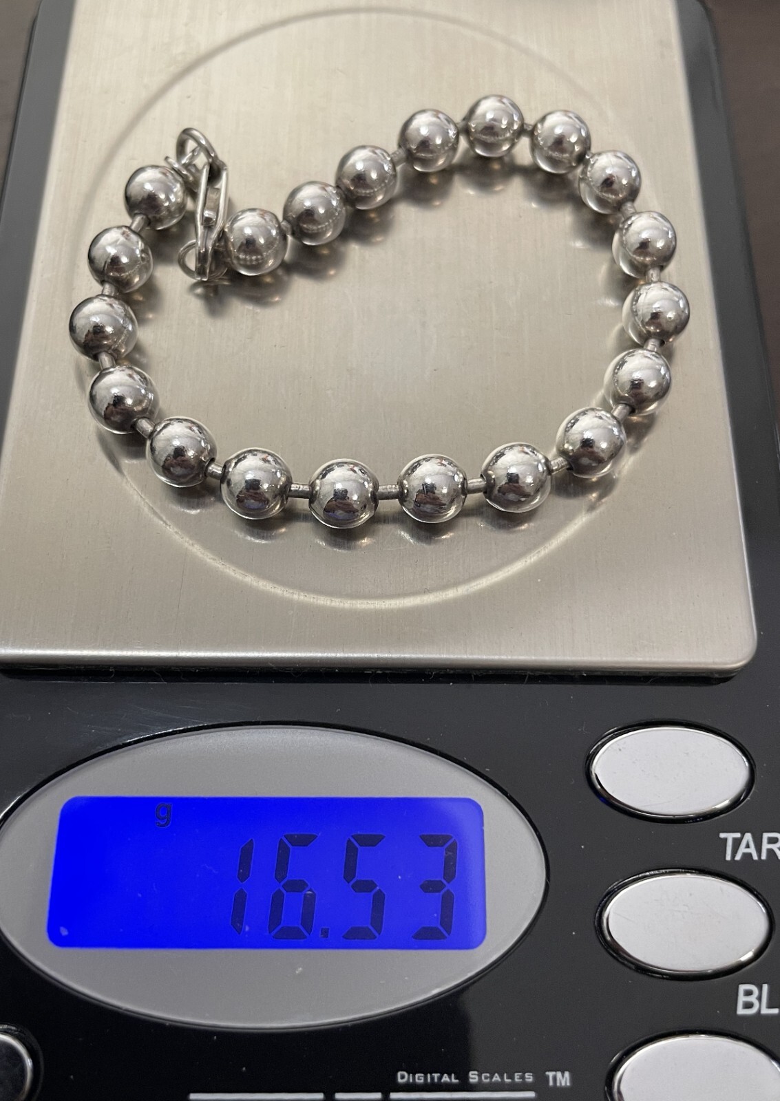 Sterling Silver Solid Bead Bracelet Strand 7" Lon… - image 4