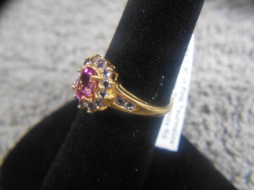 ESTATE 0.90CT PINK TOURMALINE OVAL & 0.45 CTW TANZANITE 14K Y GOLD RING SIZE 7 - Picture 6 of 14