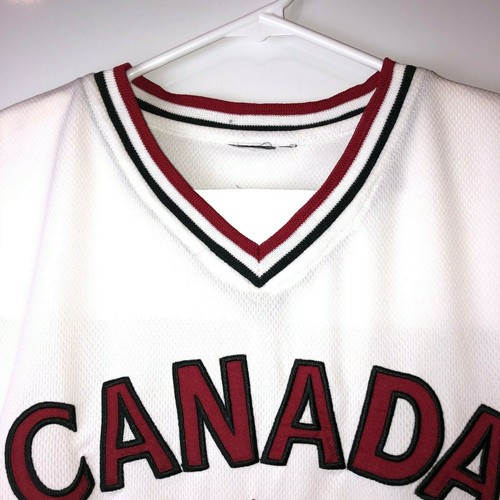 Camiseta deportiva de hockey para hombre Canadá cuello en V blanca azul rayas rojas ver fotos para la talla - Imagen 12 de 12