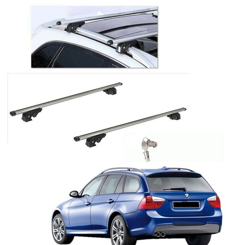 BARRE PORTATUTTO ALLUMINIO BMW SERIE 3 TOURING E91 ANNO 2006 CON RAILS+SERRATURE - Foto 1 di 9