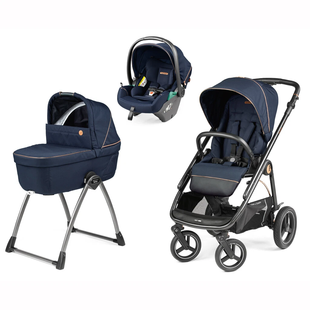 Trio Veloce TC + Belvedere Cradle + First Trip Lounge BLUE SHINE Peg Perego