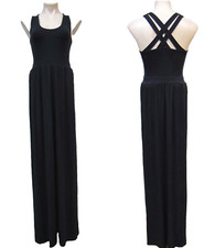 Envi Stretch Knit Solid Color Midnight Blue Double Cross Straps Maxi Dress Sz XS
