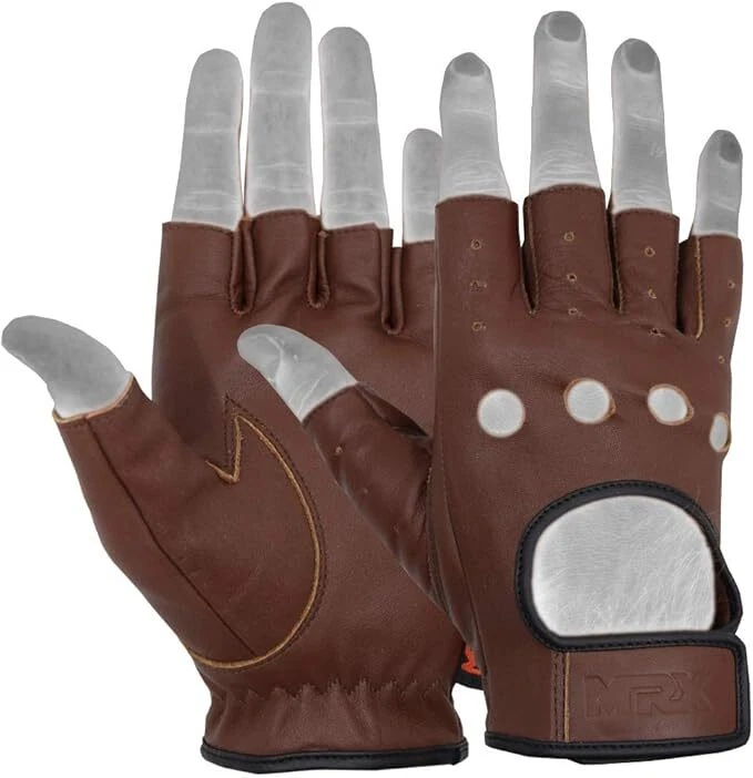 MRX Mens Soft Goat Leather Driving Glove Half Finger Motorcycle Riding Gloves