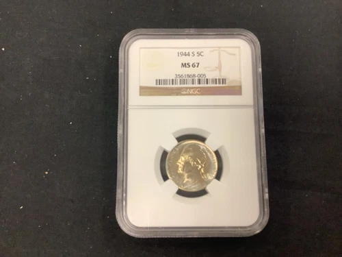 1944 S Jefferson Nickel NGC Graded MS 67 Beautiful Luster and Toning!