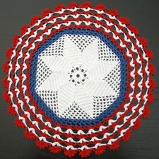 30cm, 11.8 , Red Wht Blue, Patriotic, 4th July, Hand Crochet Doily, ogrc30, 203
