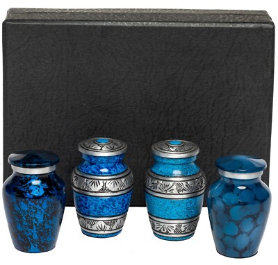 Urna De Cremación Para Cenizas Humanas - Diseño Elegante En Azul Y Plata Con Acabado Metálico
