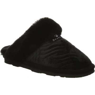 Women's Bearpaw Loki II Scuff Slipper Black Quilted Velvet Real