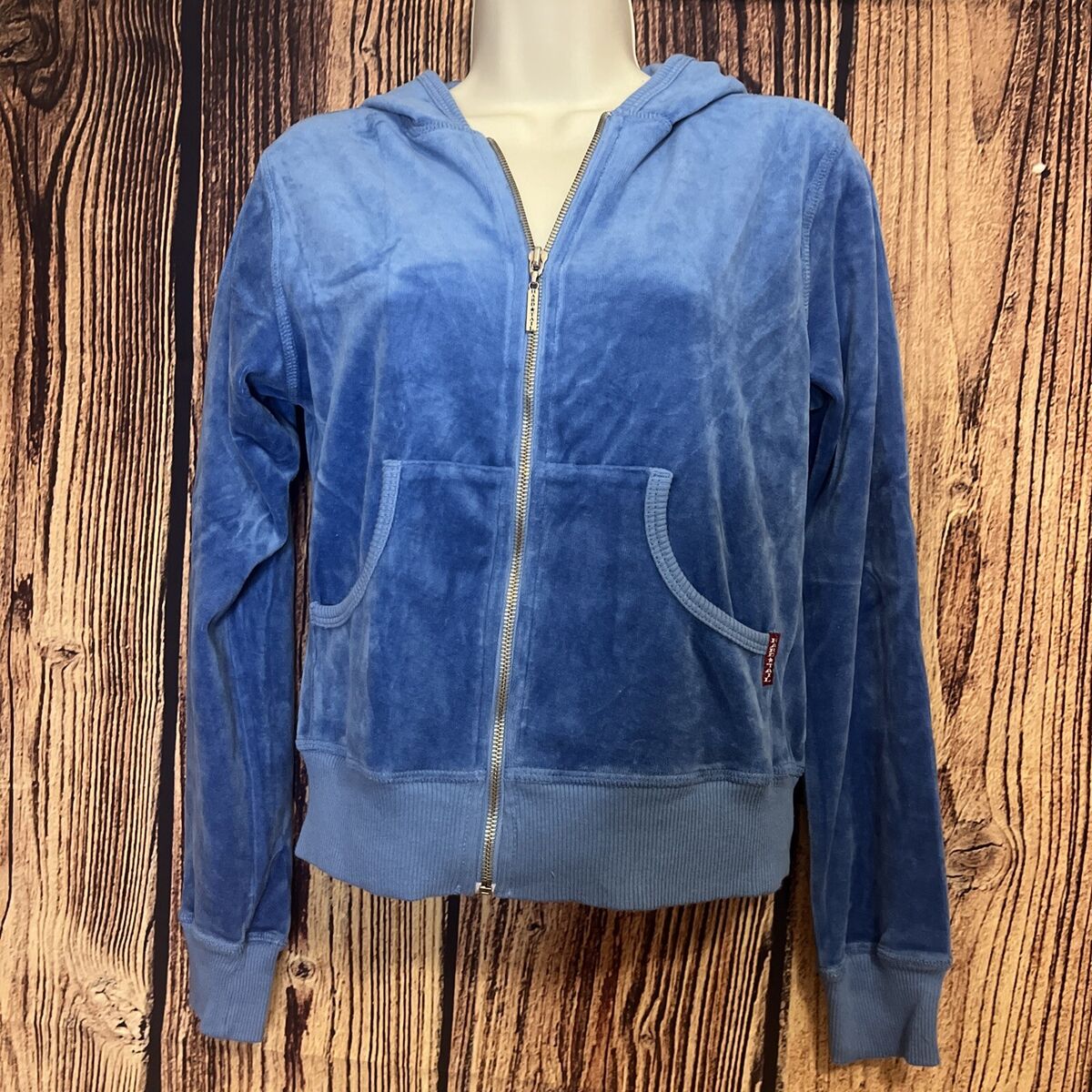 Hard Tail Women's Velour Hoodie Zip Up Jacket Bright Blue Hard Tail Women's Velour Hoodie Zip Up Jacket Bright Blue