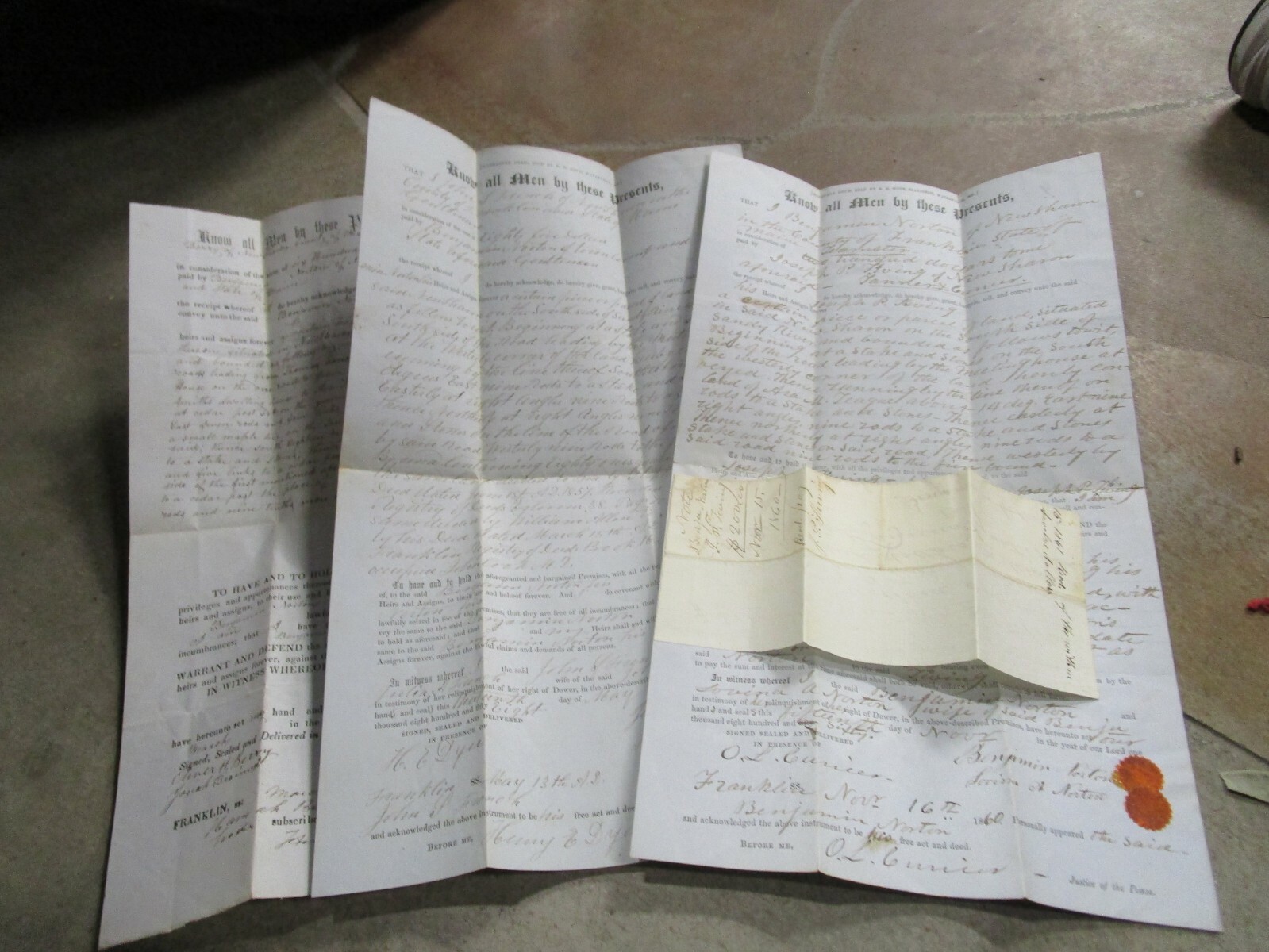 3 Old Deeds 1855 1858 1860 FRANKLIN COUNTY MAIN Seal Warrantee Deed
