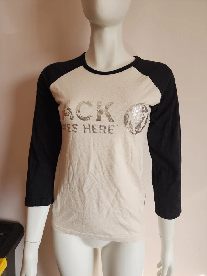Jack Daniels Ladies Cream Black Printed Long Sleeve T Shirt Size 10 *Marked* - image 2 of 4