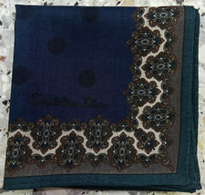 MEN CLASSIC HANKY ART COTTON POCKET SQUARE19" DARK BLUE POLKA DOTS BROWN PAISLEY