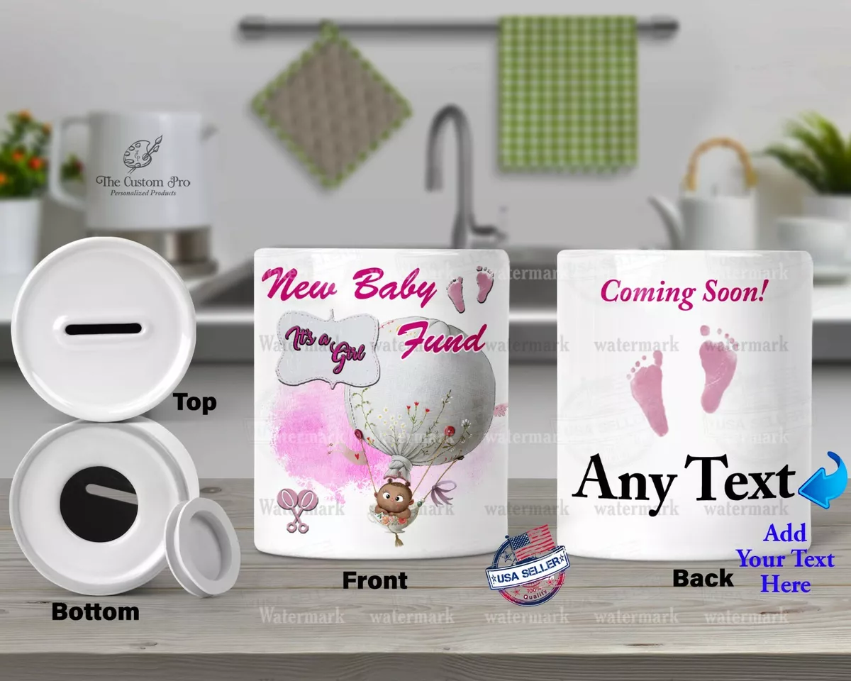 Baby Fund It s A Girl Personalized CERAMIC Money Box PIGGY Bank Penny Coin Jar