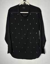 NEW Isabel Marant Womens 100% Silk Shirt Black Rhinestone Size 36